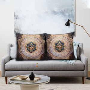 Isis Pillow Cover with Falcon Symbol and Sacred Geometry in Egyptian