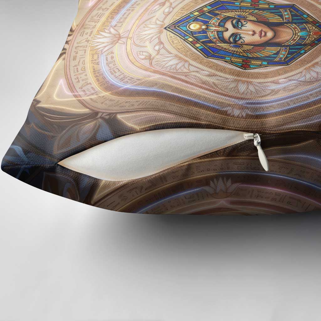 Isis Pillow Cover with Falcon Symbol and Sacred Geometry in Egyptian