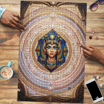 Isis Puzzle with Falcon Symbol and Sacred Geometry in Egyptian