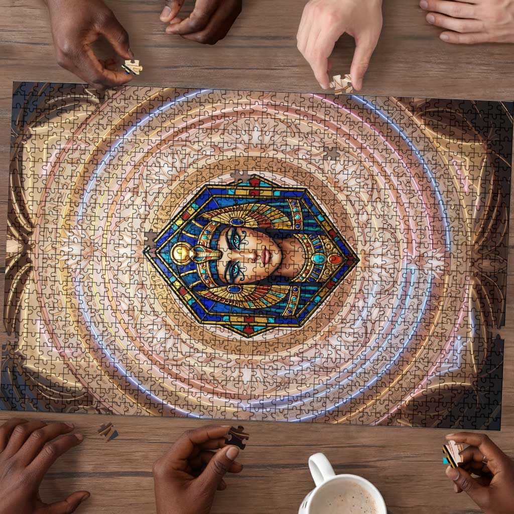 Isis Puzzle with Falcon Symbol and Sacred Geometry in Egyptian