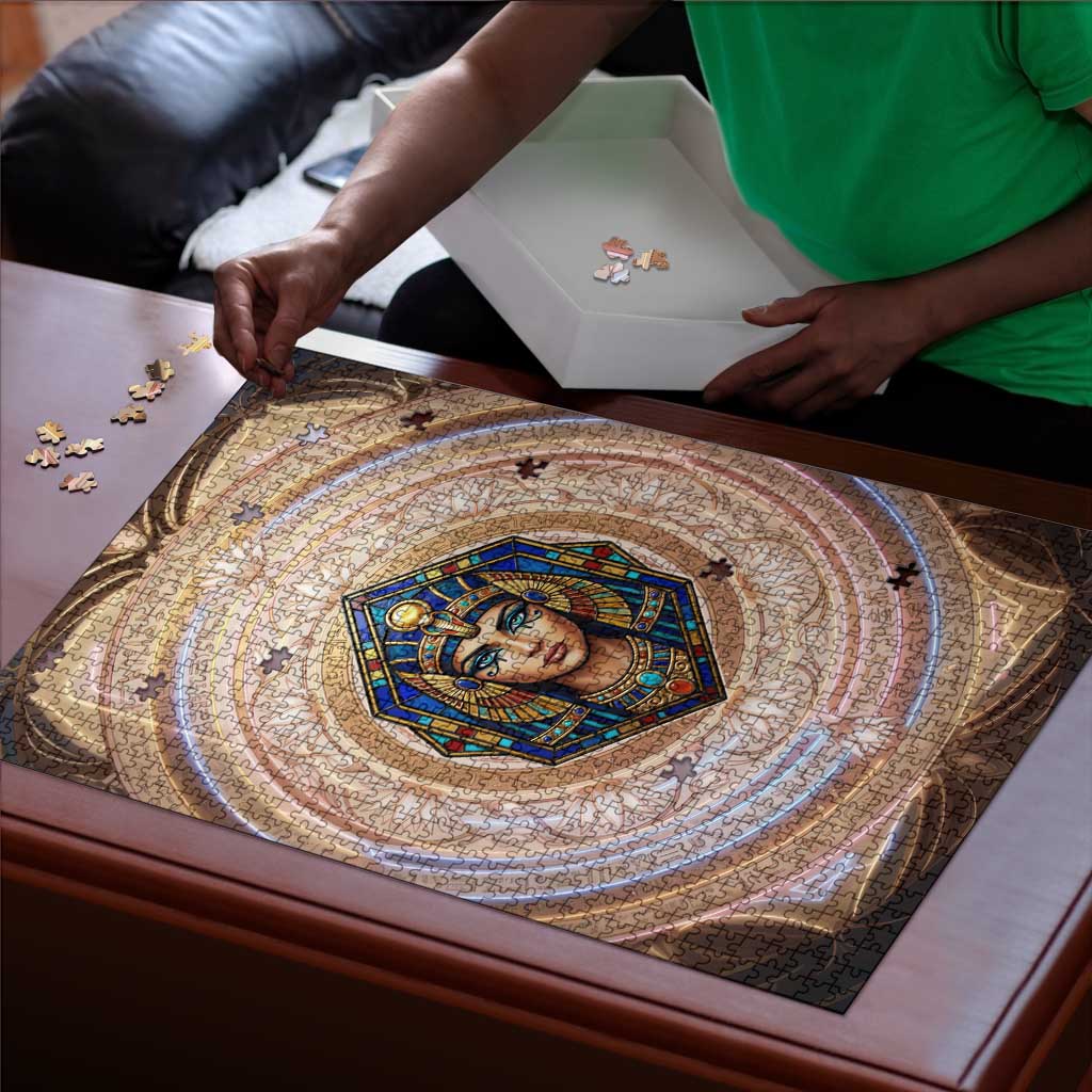 Isis Puzzle with Falcon Symbol and Sacred Geometry in Egyptian