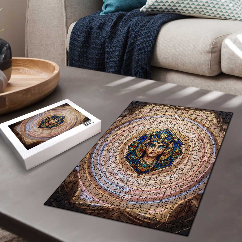 Isis Puzzle with Falcon Symbol and Sacred Geometry in Egyptian
