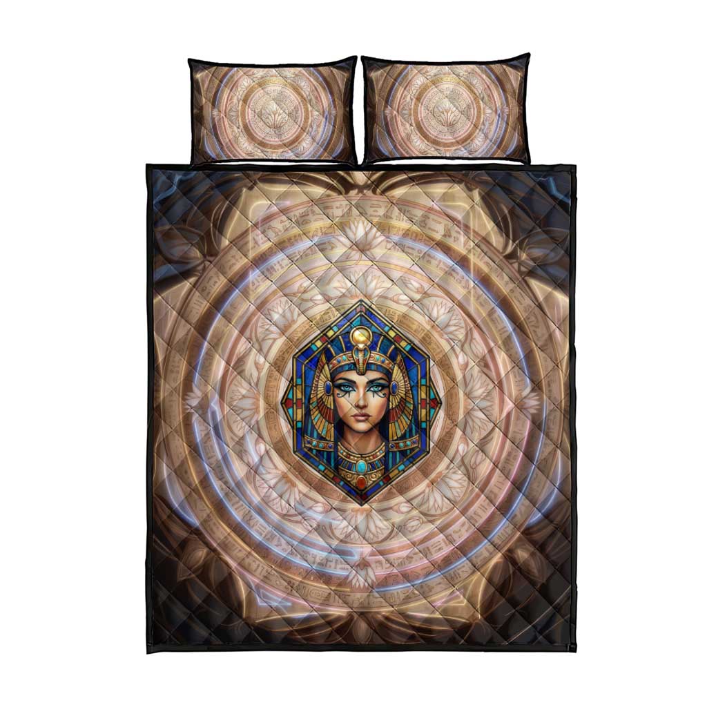 Isis Quilt Bed Set with Falcon Symbol and Sacred Geometry in Egyptian