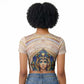 Isis Raglan Cropped T shirt with Falcon Symbol and Sacred Geometry in Egyptian