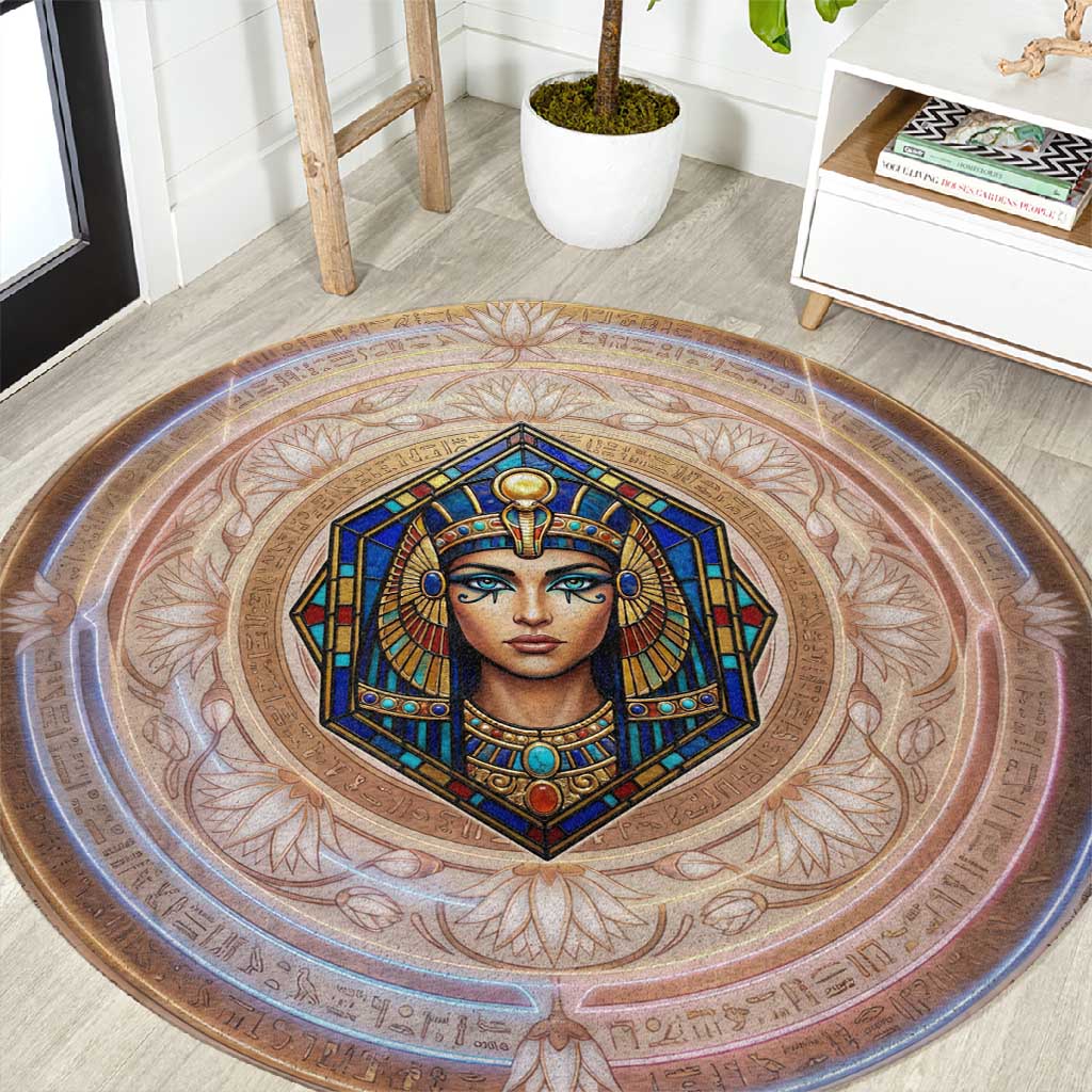 Isis Round Carpet with Falcon Symbol and Sacred Geometry in Egyptian