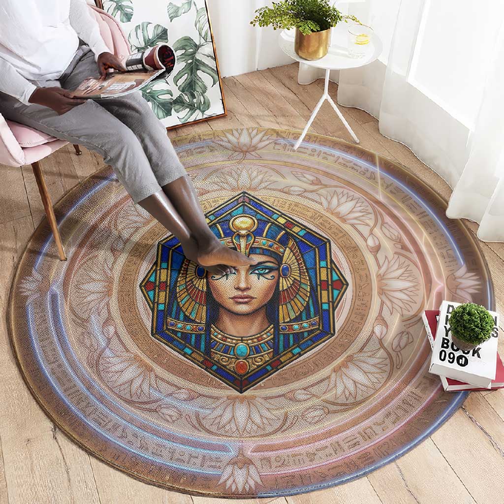 Isis Round Carpet with Falcon Symbol and Sacred Geometry in Egyptian