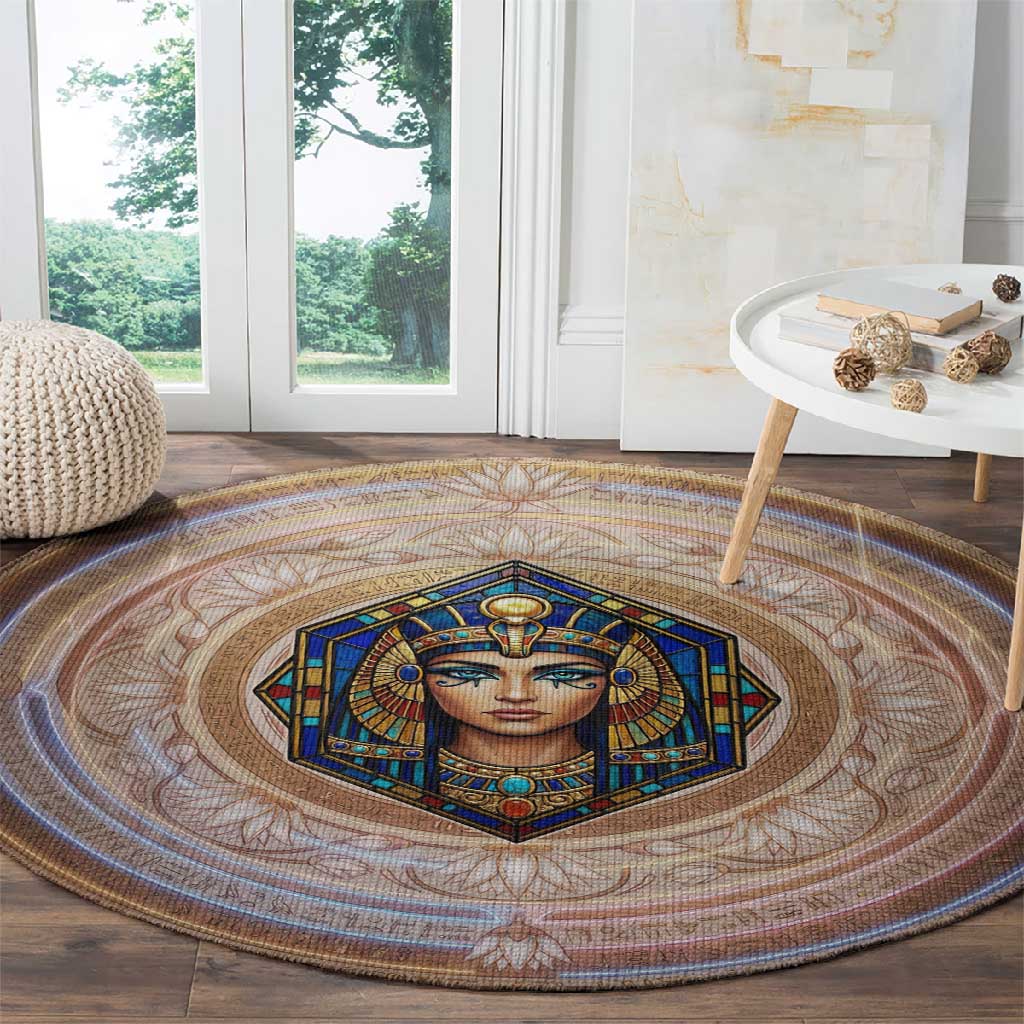 Isis Round Carpet with Falcon Symbol and Sacred Geometry in Egyptian