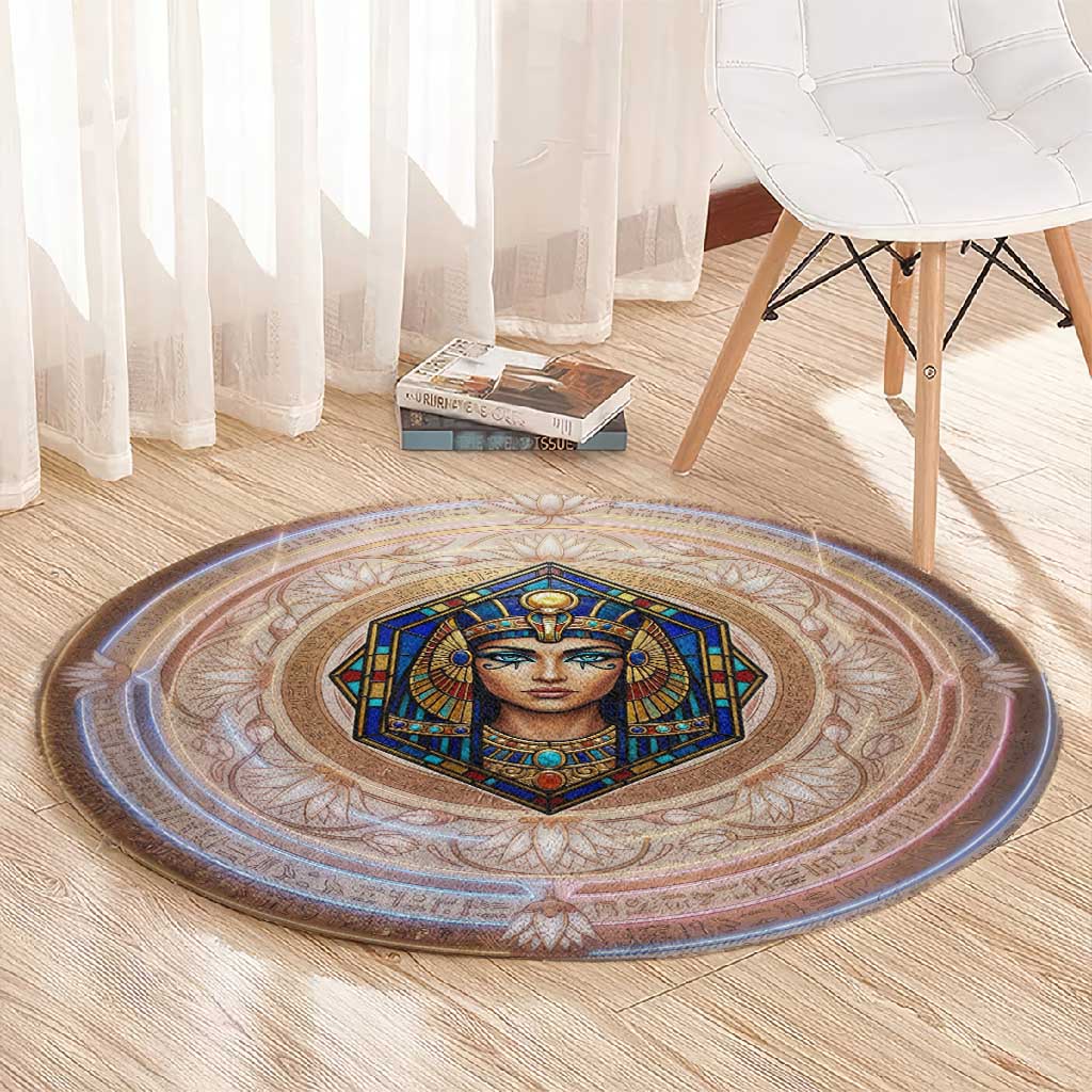 Isis Round Carpet with Falcon Symbol and Sacred Geometry in Egyptian