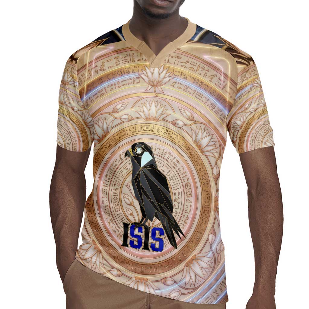 Isis Rugby Jersey with Falcon Symbol and Sacred Geometry in Egyptian