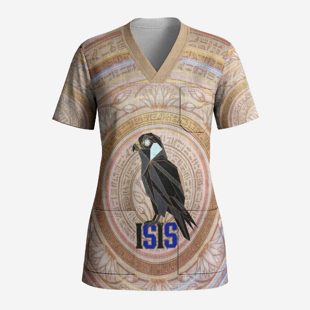 Isis Scrub Top with Falcon Symbol and Sacred Geometry in Egyptian