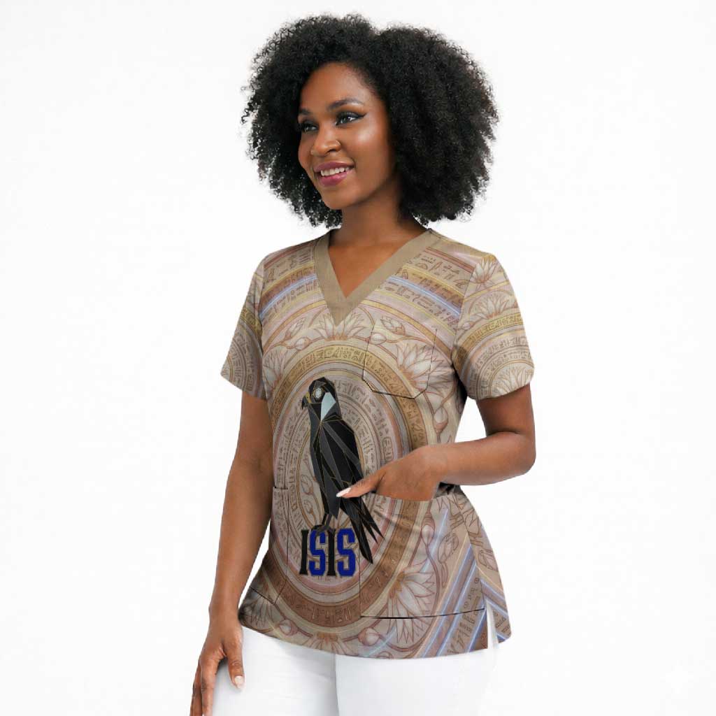Isis Scrub Top with Falcon Symbol and Sacred Geometry in Egyptian