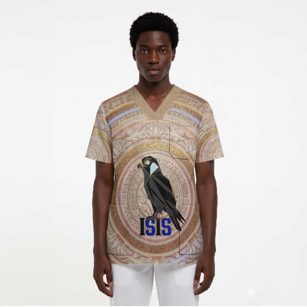 Isis Scrub Top with Falcon Symbol and Sacred Geometry in Egyptian