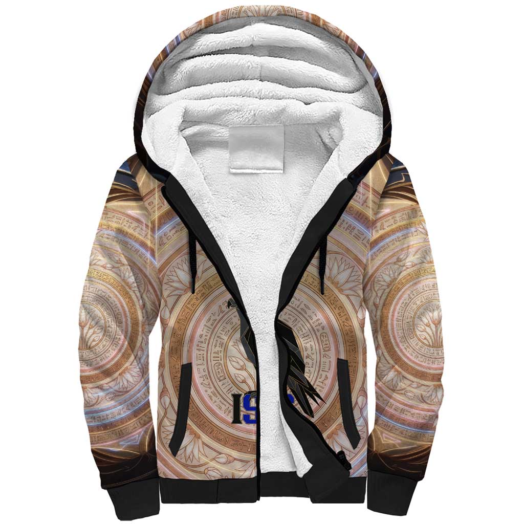 Isis Sherpa Hoodie with Falcon Symbol and Sacred Geometry in Egyptian