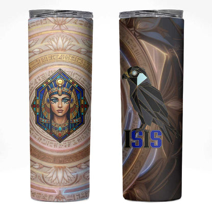 Isis Skinny Tumbler with Falcon Symbol and Sacred Geometry in Egyptian