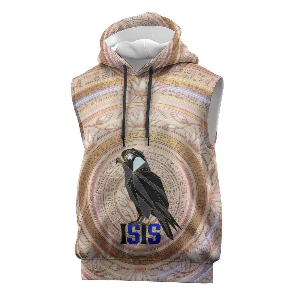 Isis Sleeveless Hoodie with Falcon Symbol and Sacred Geometry in Egyptian