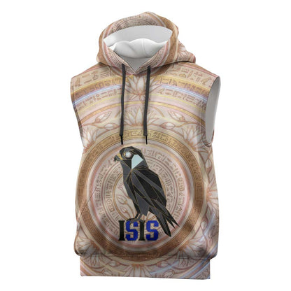Isis Sleeveless Hoodie with Falcon Symbol and Sacred Geometry in Egyptian