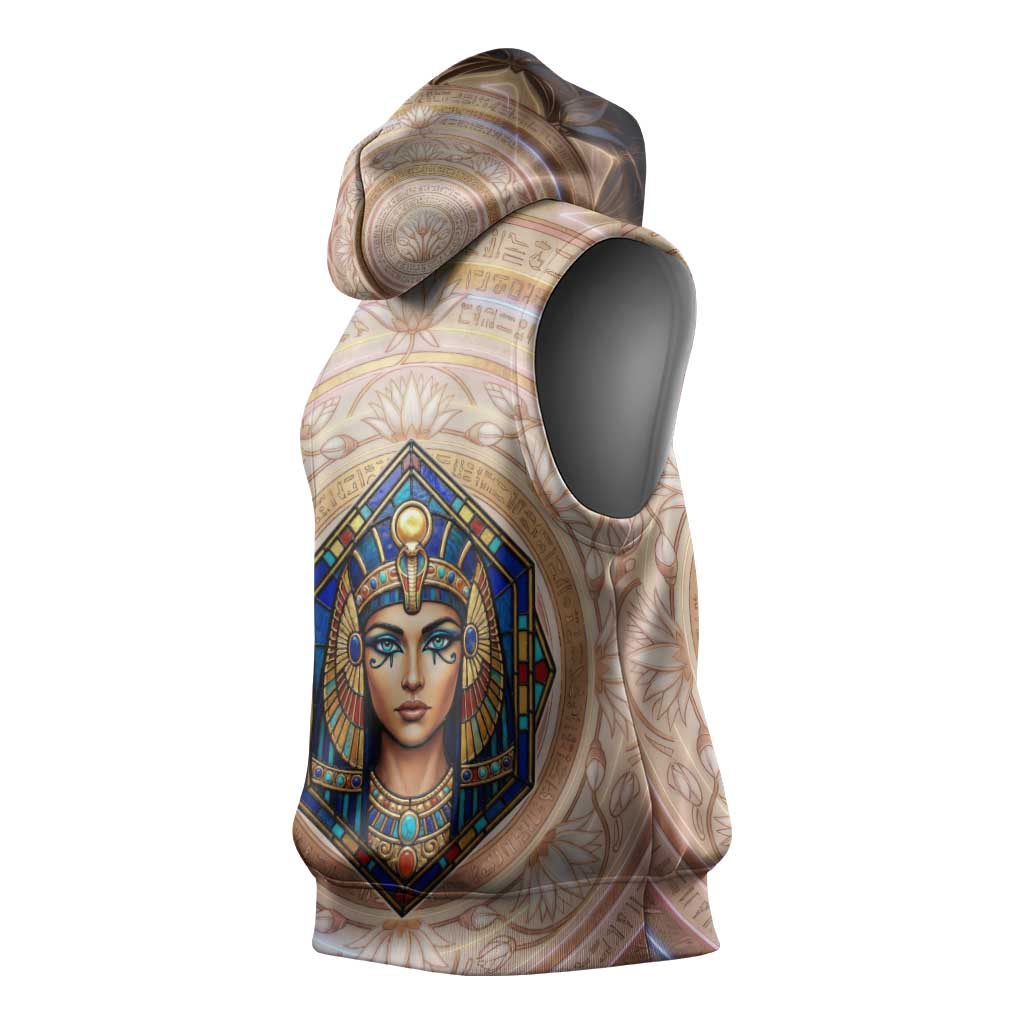 Isis Sleeveless Hoodie with Falcon Symbol and Sacred Geometry in Egyptian