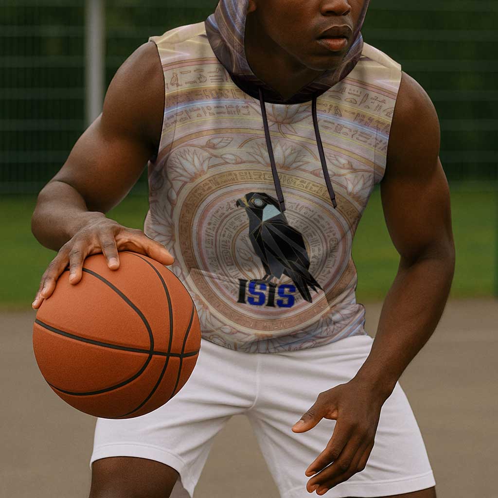Isis Sleeveless Hoodie with Falcon Symbol and Sacred Geometry in Egyptian