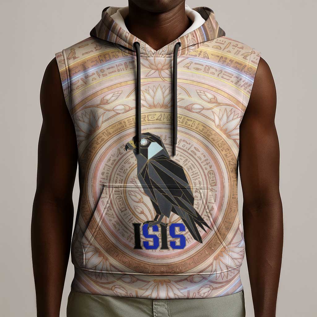 Isis Sleeveless Hoodie with Falcon Symbol and Sacred Geometry in Egyptian