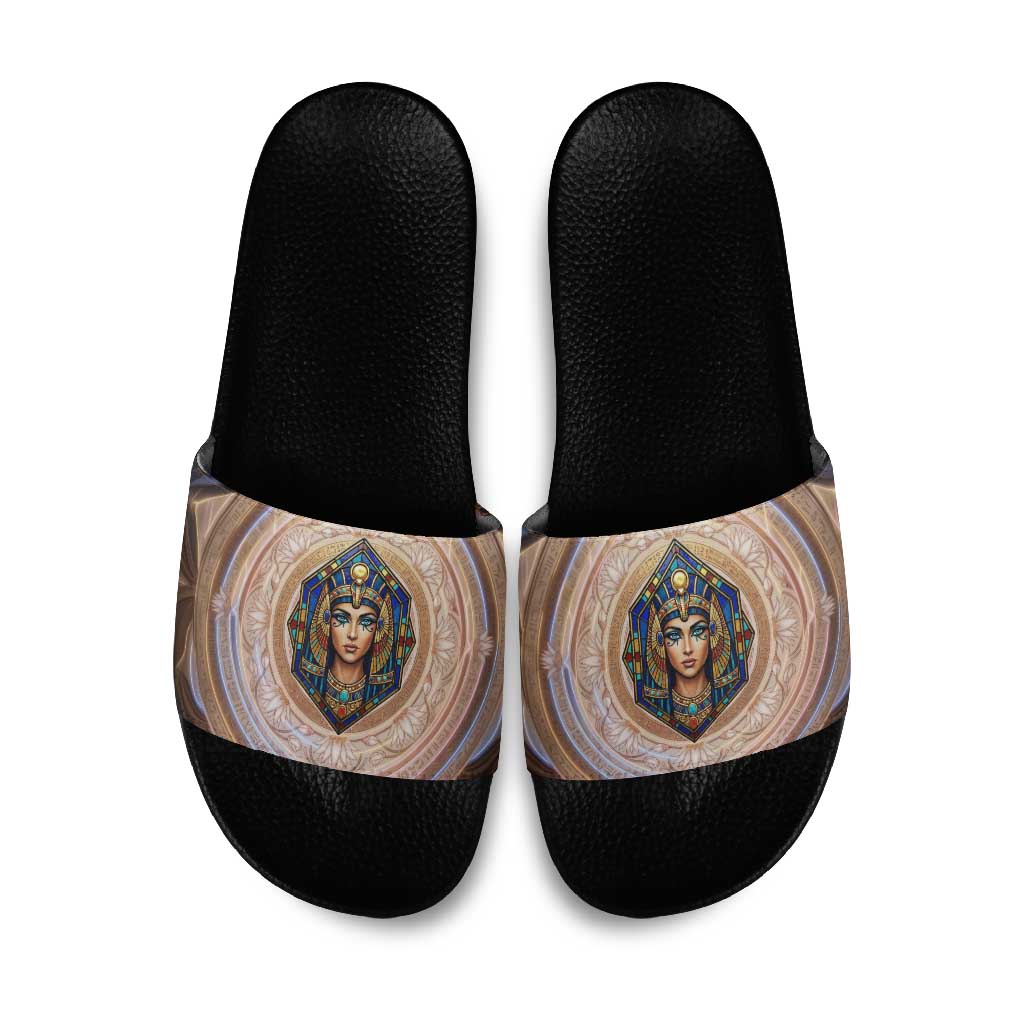 Isis Slide Sandals with Falcon Symbol and Sacred Geometry in Egyptian