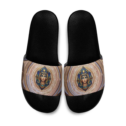 Isis Slide Sandals with Falcon Symbol and Sacred Geometry in Egyptian