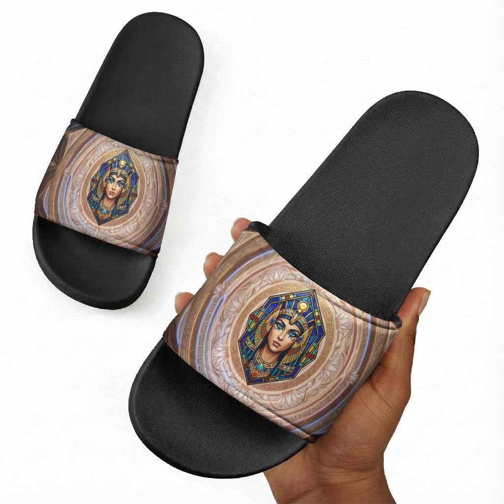 Isis Slide Sandals with Falcon Symbol and Sacred Geometry in Egyptian