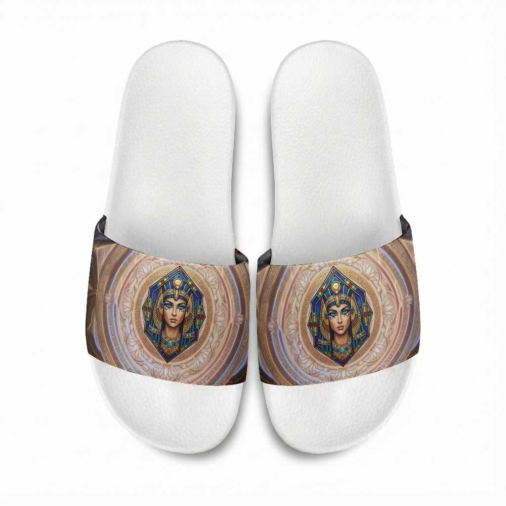 Isis Slide Sandals with Falcon Symbol and Sacred Geometry in Egyptian