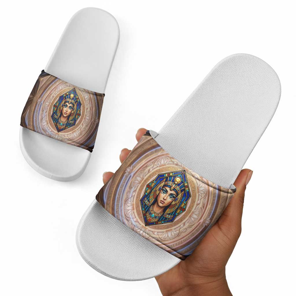 Isis Slide Sandals with Falcon Symbol and Sacred Geometry in Egyptian