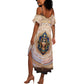Isis Summer Maxi Dress with Falcon Symbol and Sacred Geometry in Egyptian