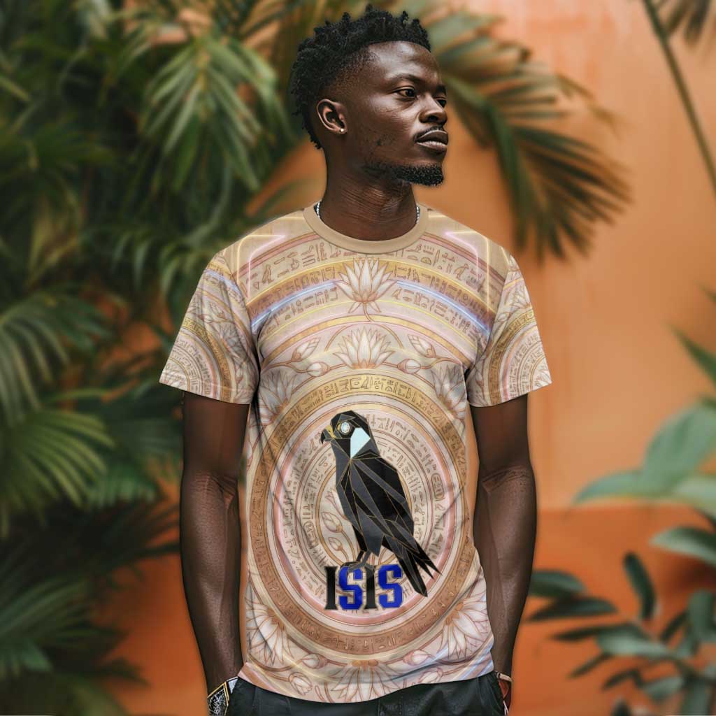 Isis T shirt with Falcon Symbol and Sacred Geometry in Egyptian