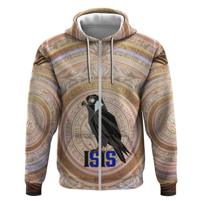 Isis Zip Hoodie with Falcon Symbol and Sacred Geometry in Egyptian