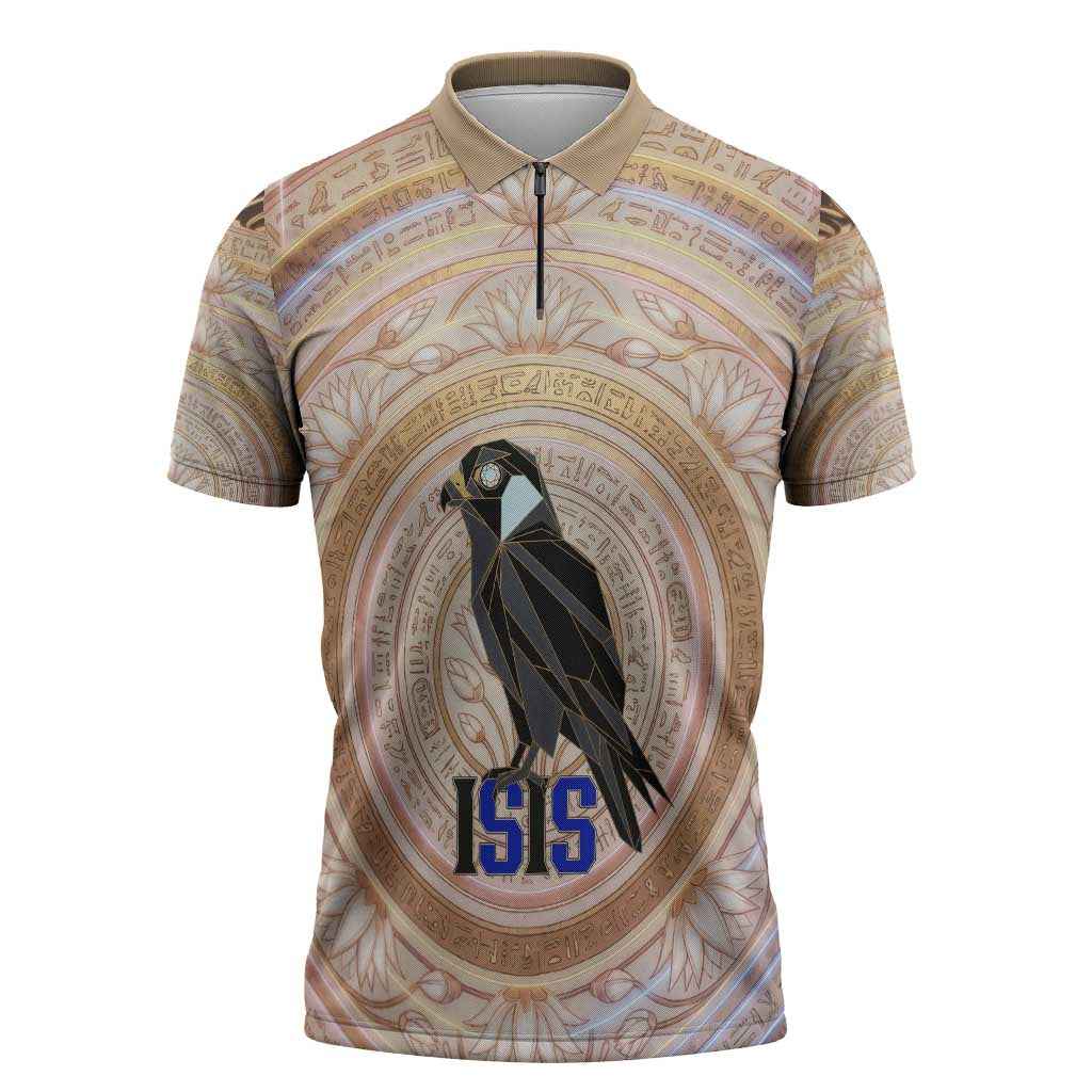 Isis Zipper Polo Shirt with Falcon Symbol and Sacred Geometry in Egyptian