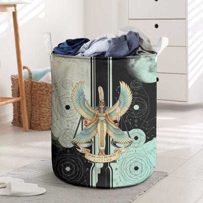 Ma’at Feather Egyptian Laundry Basket with Scales Symbolizing Truth and Cosmic Balance