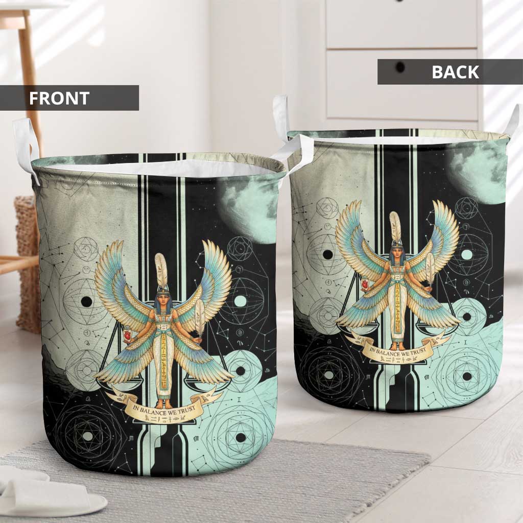 Ma’at Feather Egyptian Laundry Basket with Scales Symbolizing Truth and Cosmic Balance