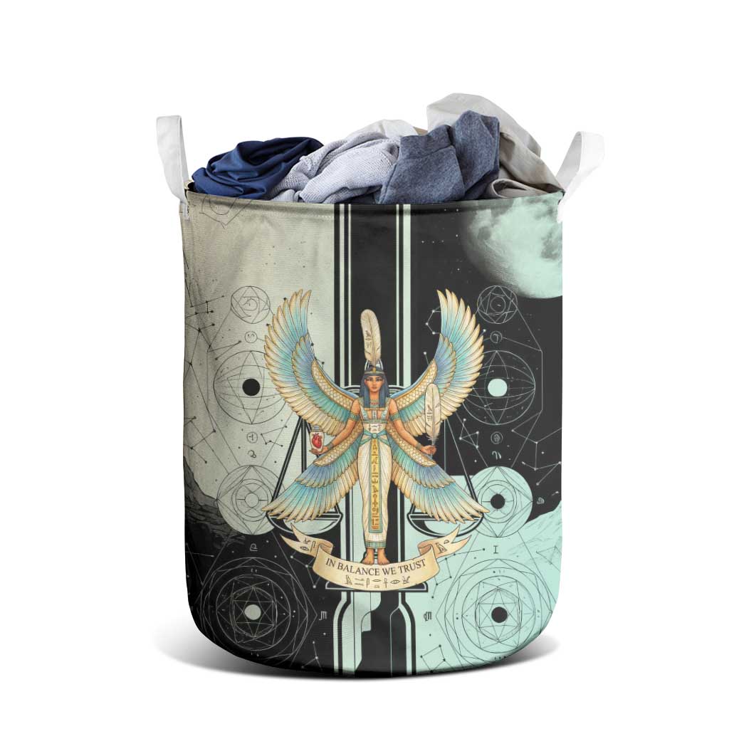 Ma’at Feather Egyptian Laundry Basket with Scales Symbolizing Truth and Cosmic Balance