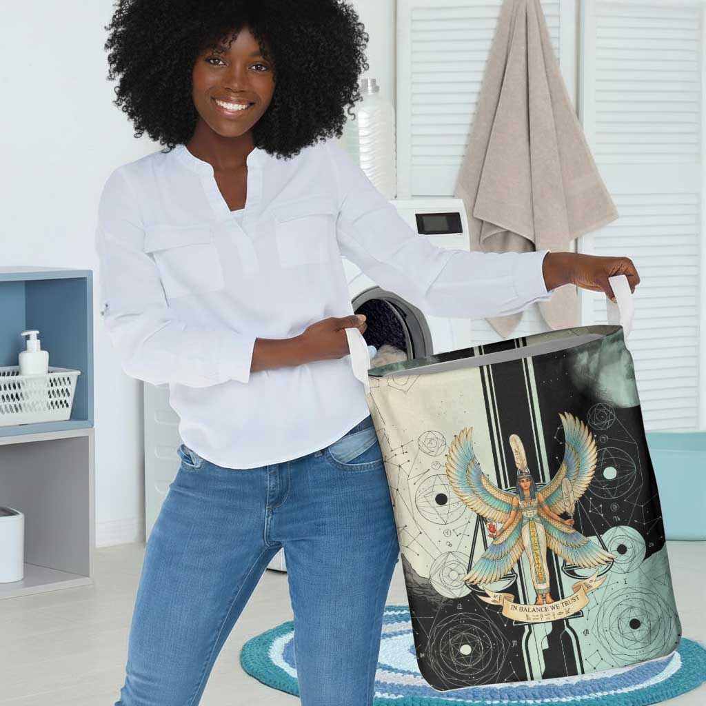 Ma’at Feather Egyptian Laundry Basket with Scales Symbolizing Truth and Cosmic Balance