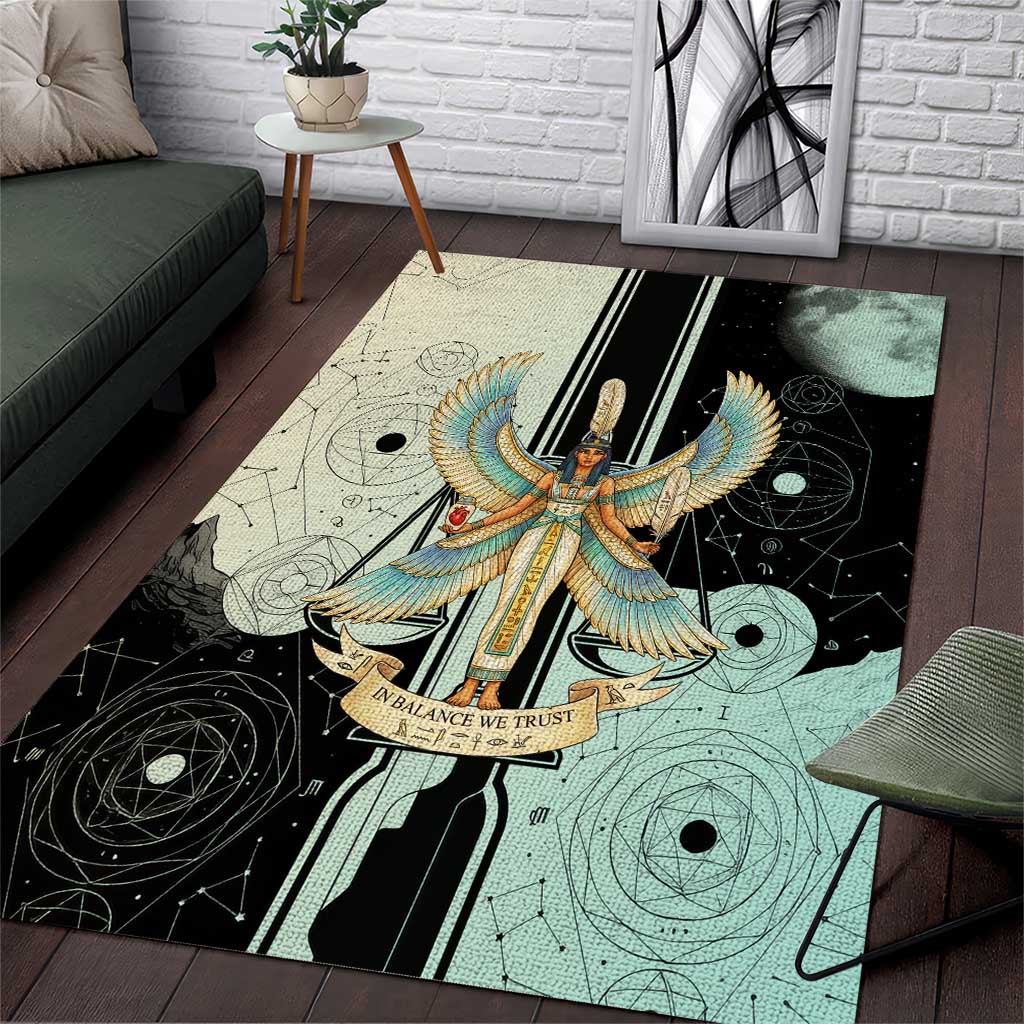 Ma’at Feather Egyptian Area Rug with Scales Symbolizing Truth and Cosmic Balance