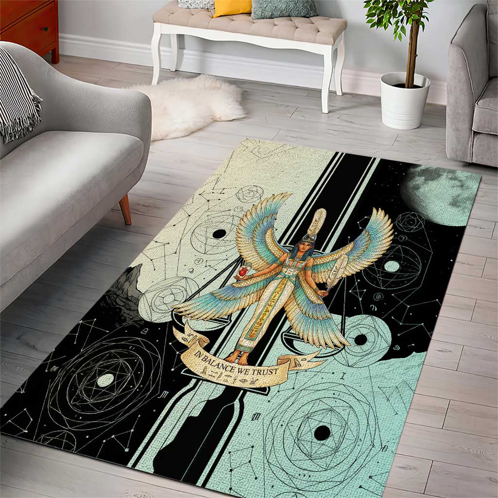 Ma’at Feather Egyptian Area Rug with Scales Symbolizing Truth and Cosmic Balance