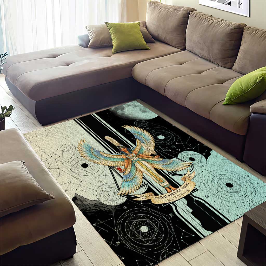 Ma’at Feather Egyptian Area Rug with Scales Symbolizing Truth and Cosmic Balance