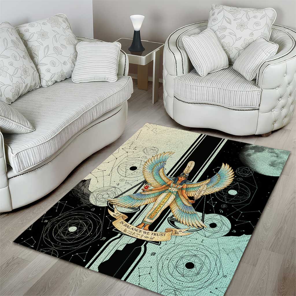 Ma’at Feather Egyptian Area Rug with Scales Symbolizing Truth and Cosmic Balance
