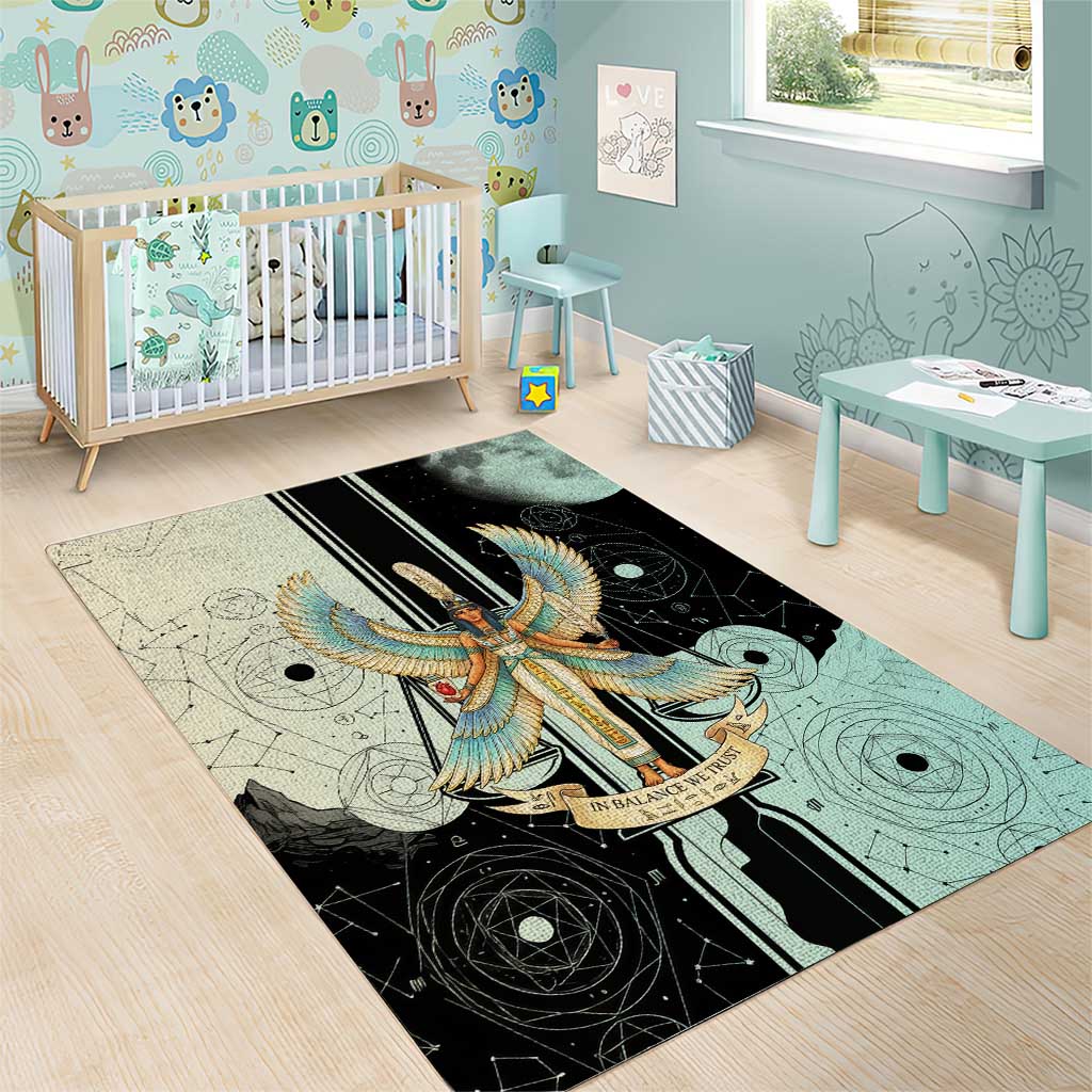 Ma’at Feather Egyptian Area Rug with Scales Symbolizing Truth and Cosmic Balance