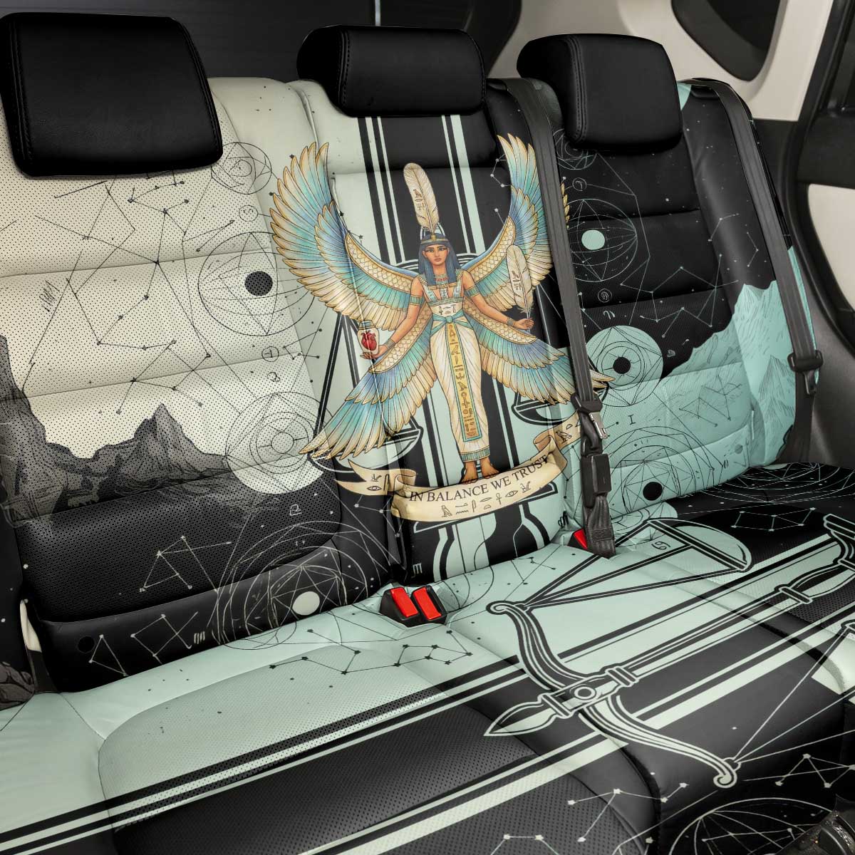 Ma’at Feather Egyptian Back Car Seat Cover with Scales Symbolizing Truth and Cosmic Balance