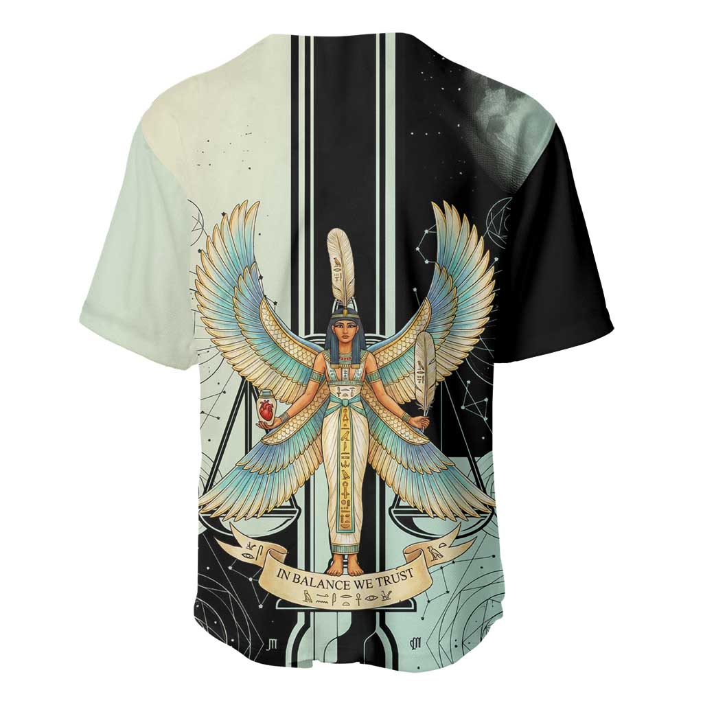 Ma’at Feather Egyptian Baseball Jersey with Scales Symbolizing Truth and Cosmic Balance