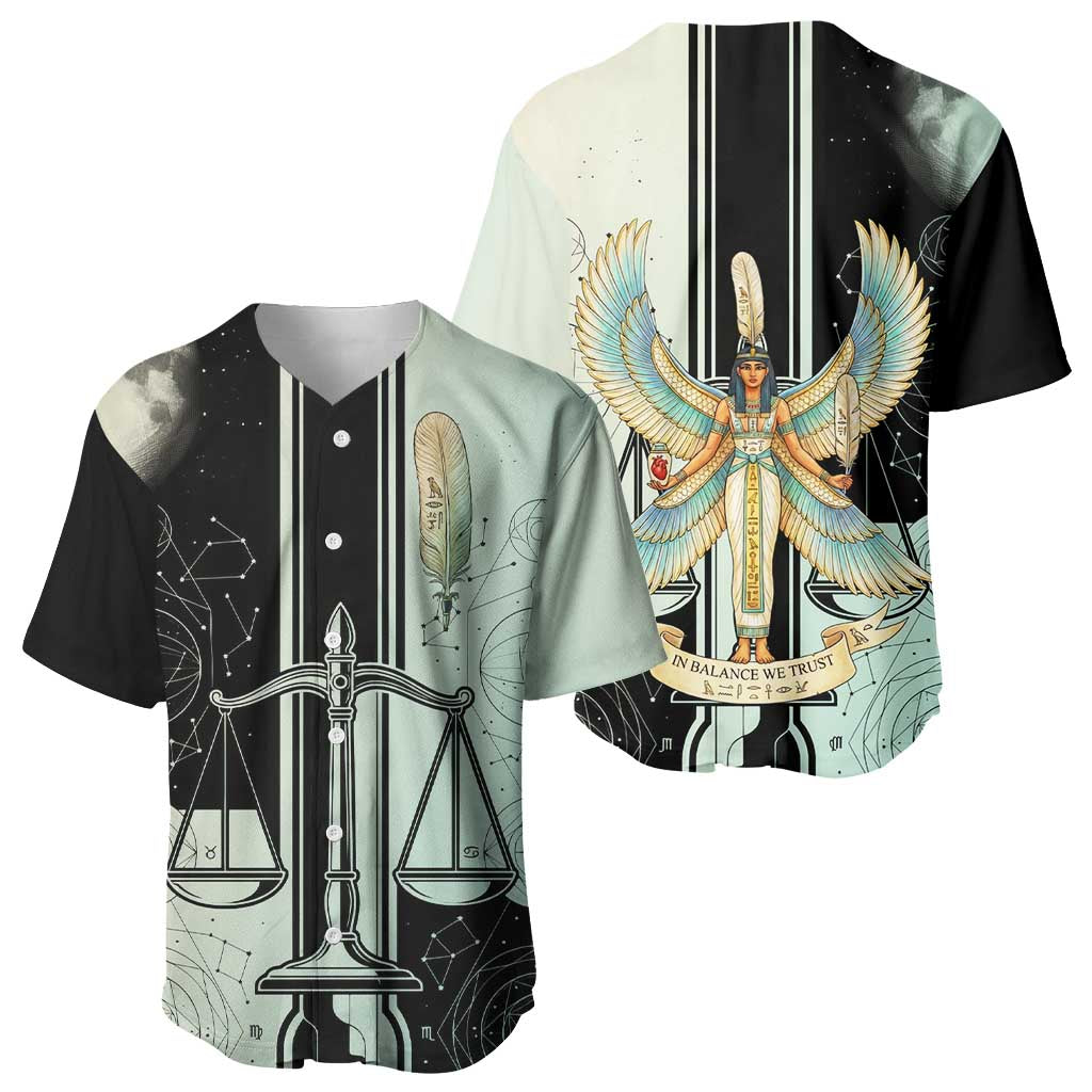 Ma’at Feather Egyptian Baseball Jersey with Scales Symbolizing Truth and Cosmic Balance