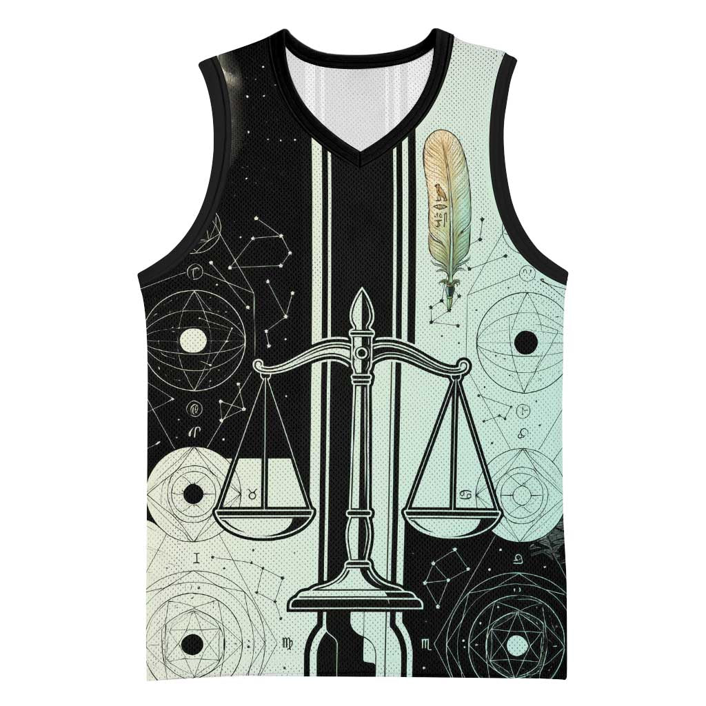 Ma’at Feather Egyptian Basketball Jersey with Scales Symbolizing Truth and Cosmic Balance