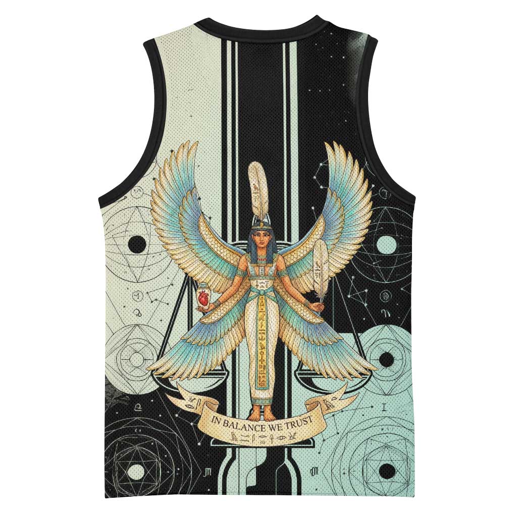Ma’at Feather Egyptian Basketball Jersey with Scales Symbolizing Truth and Cosmic Balance