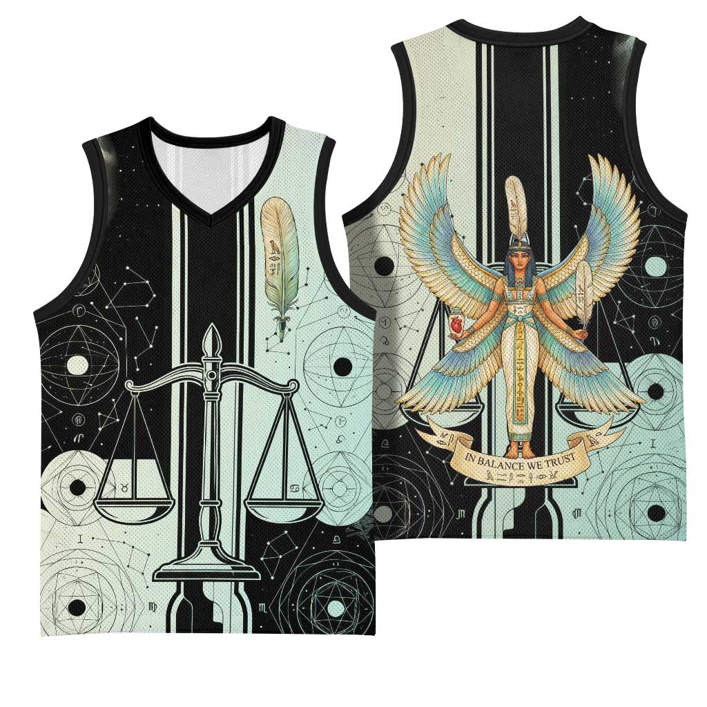 Ma’at Feather Egyptian Basketball Jersey with Scales Symbolizing Truth and Cosmic Balance