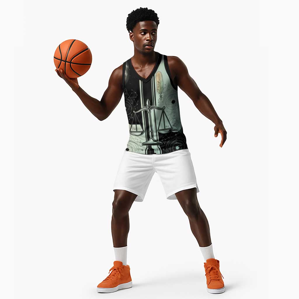 Ma’at Feather Egyptian Basketball Jersey with Scales Symbolizing Truth and Cosmic Balance