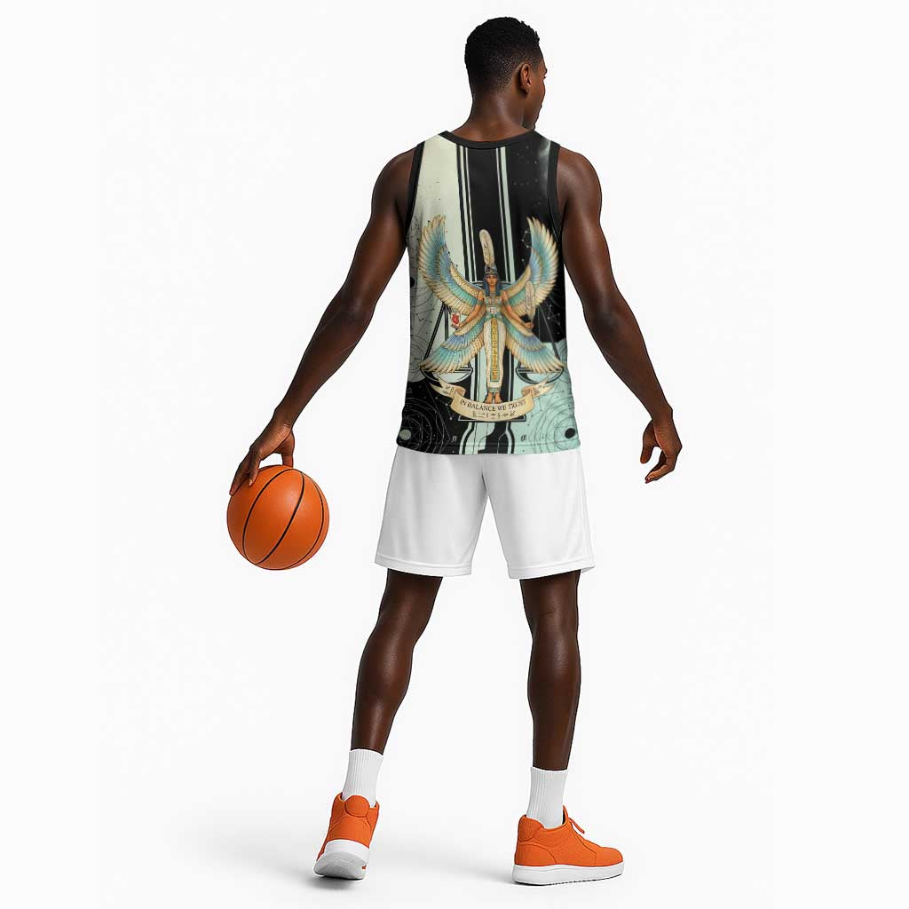 Ma’at Feather Egyptian Basketball Jersey with Scales Symbolizing Truth and Cosmic Balance
