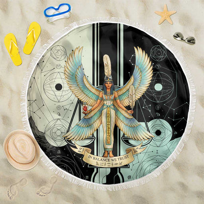 Ma’at Feather Egyptian Beach Blanket with Scales Symbolizing Truth and Cosmic Balance